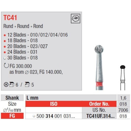 Freze TC41UF cu cap rotund pentru finisare