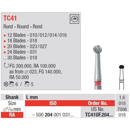 Freze TC41UF RA cu cap rotund pentru finisare