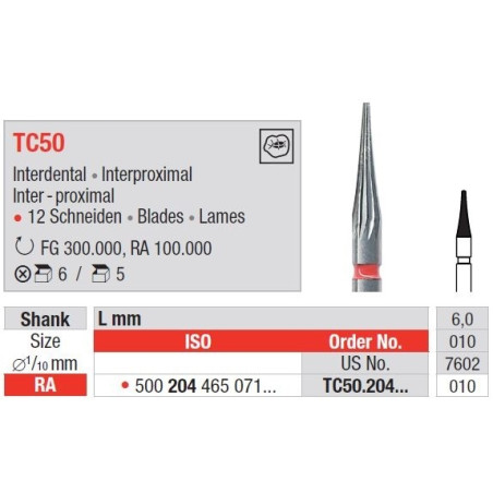 Freze TC50 RA cu 12 lame interdentar pentru finisare