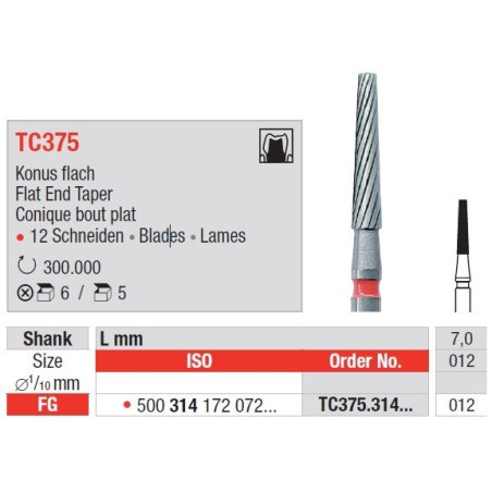 Freze TC375 FG cu 12 lame pentru finisare