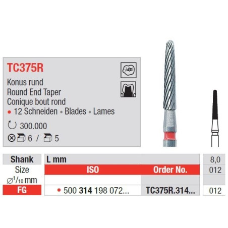 Freze TC375R FG cu 12 lame pentru finisare