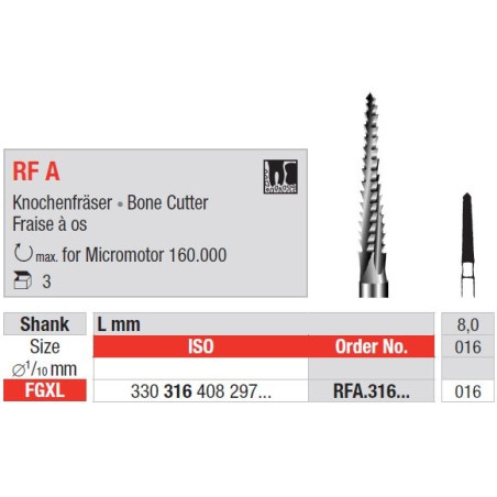 Фрези хирургични, стоманени Bone Cutter FGXL RF A 316