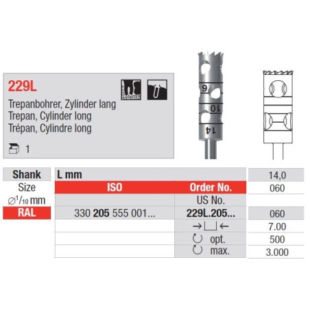 Freze Chirurgicale Trepan burs RAL 229L