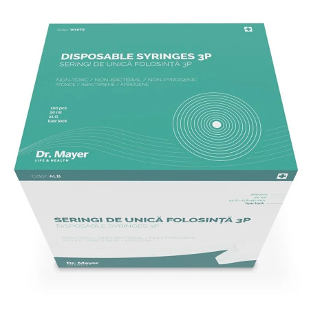 Seringa 3P 20ml DR. MAYER ac 21G luer lock (50 Buc) Alba